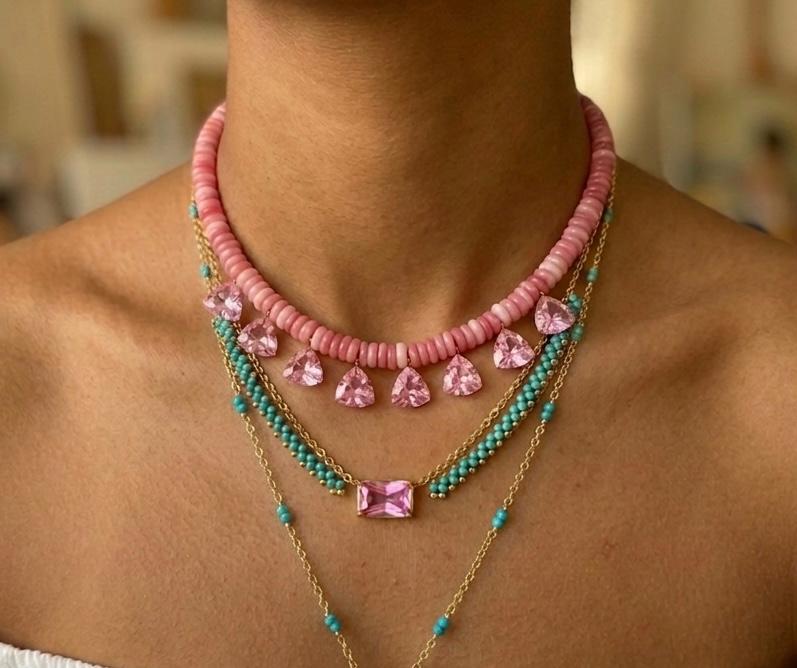 Blush Layers: Pink Crystal & Turquoise Necklace Set