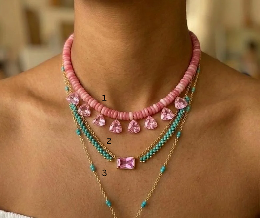 Blush Layers: Pink Crystal & Turquoise Necklace Set