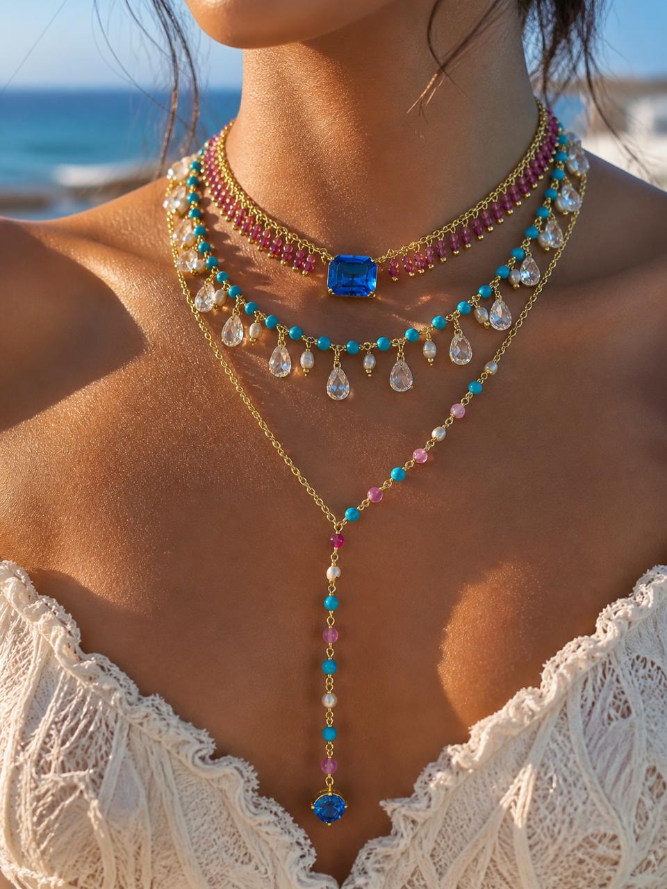 Azure Cascade Layered Necklace Set