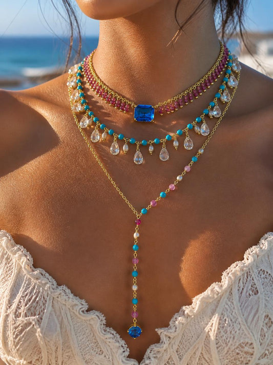 Azure Cascade Layered Necklace Set