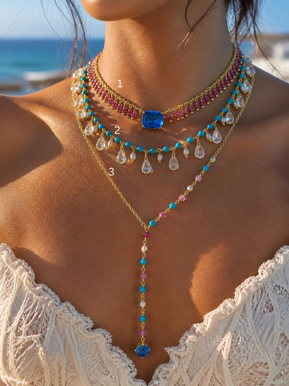 Azure Cascade Layered Necklace Set