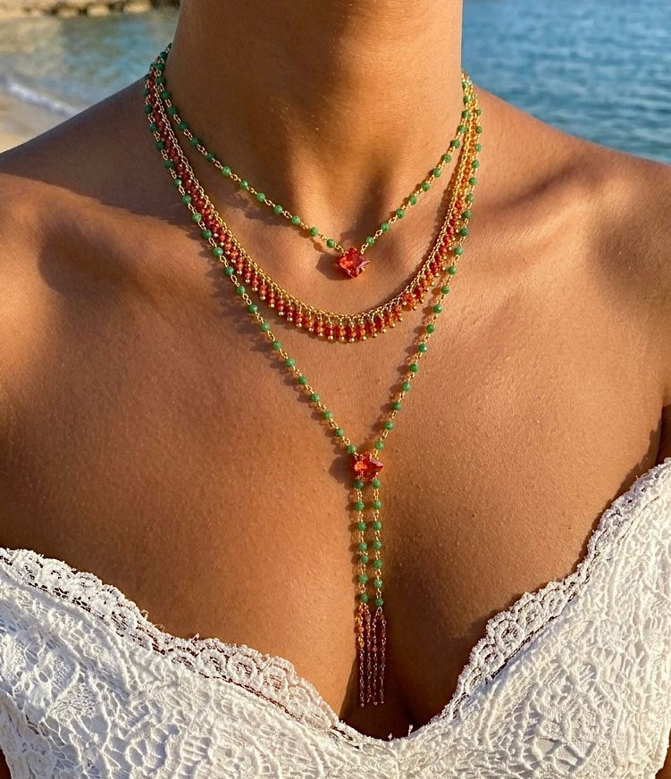 Boho Green Beaded Choker