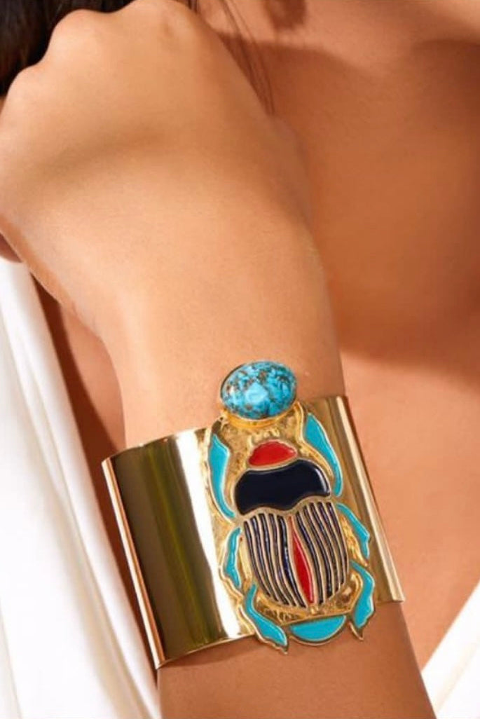 Pharaonic Elegance Gold-Plated Scarab Bracelet