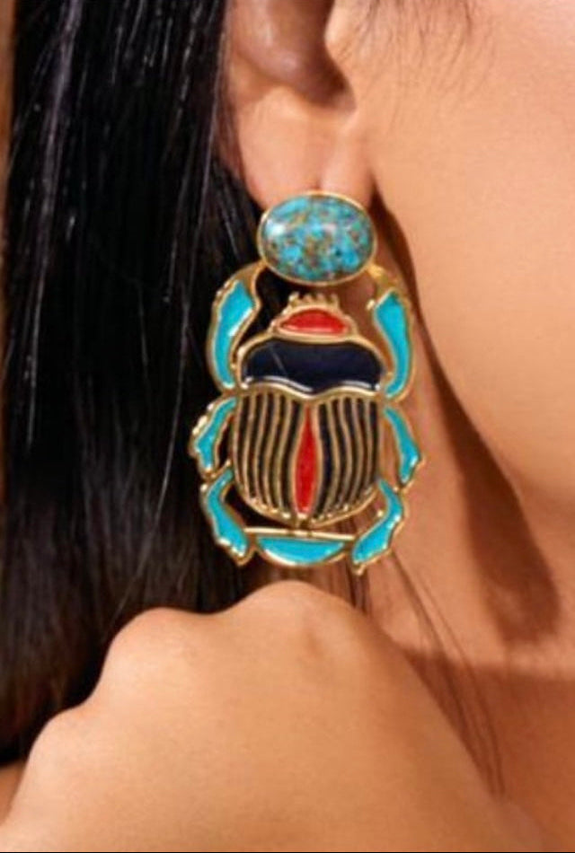 Pharaonic Elegance – 18K Gold-Plated Scarab Earrings