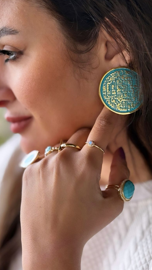 Golden Colors  Gold-Plated Brass Earrings with Enamel Art