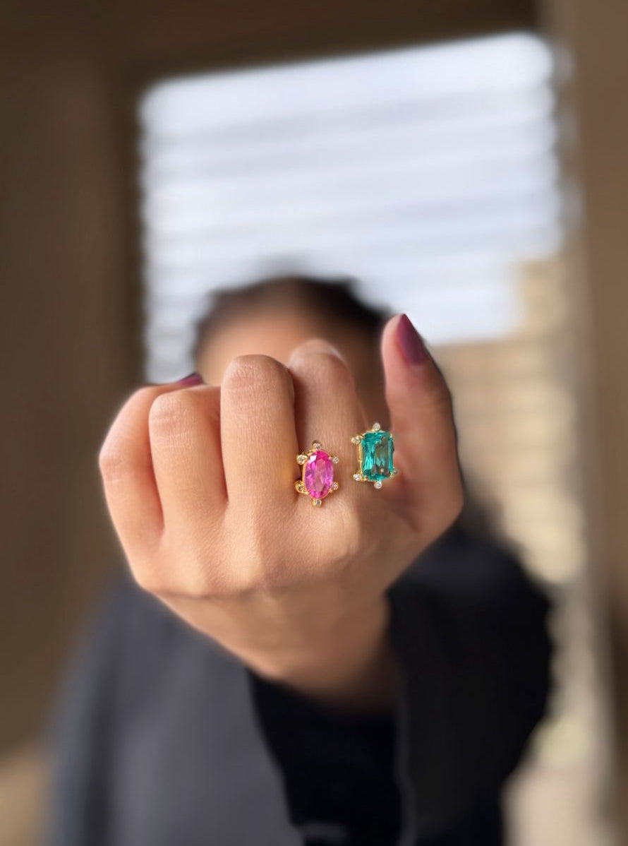 Silver Ring Plated in Gold with Gemstone