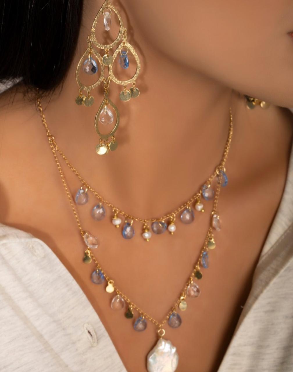 Gold-Plated Brass Necklace with Stones