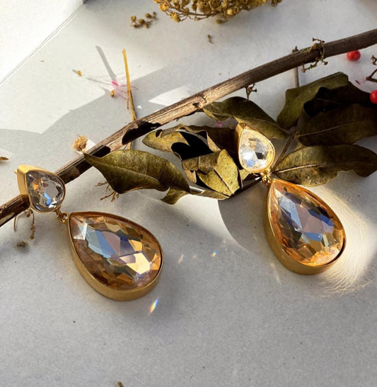 Gold-Plated Brass Earrings with Stones