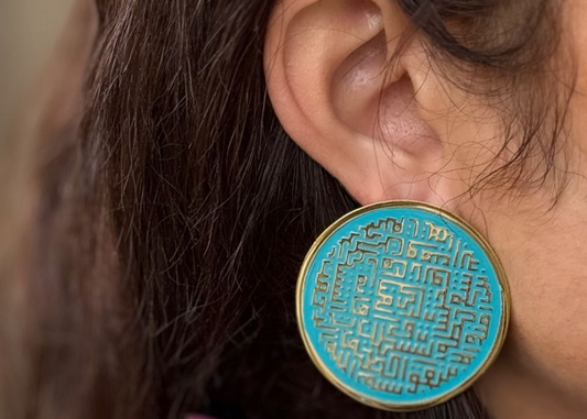 Golden Colors  Gold-Plated Brass Earrings with Enamel Art