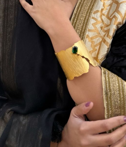 Matte Gold-Plated Brass Bracelet with Stones