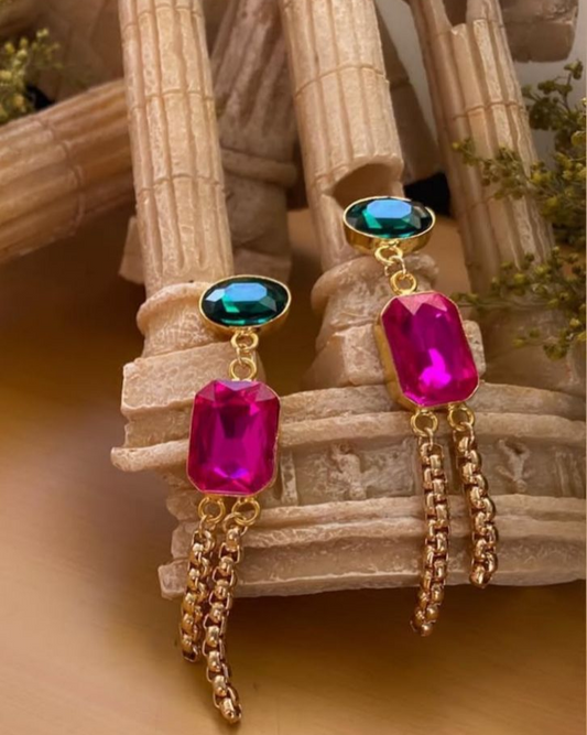 Gold-Plated Brass Earrings with Colorful Stones
