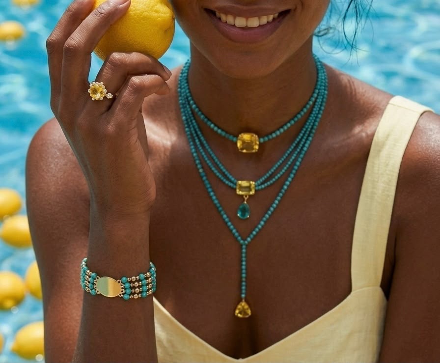 Natural Sinai Turquoise & Citrine Stones Necklace