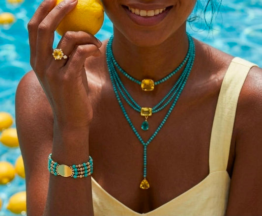 Natural Sinai Turquoise & Citrine Stones Necklace